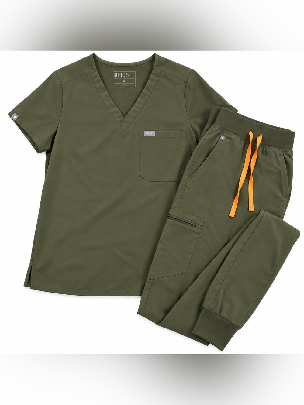 EUC FIGS Catarina Scrub Top S Zamora Jogger Pants Small Petite Olive Green Set